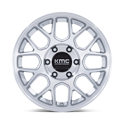 17x8 5 kmc km730 hatchet gloss silver w machined face wheel 6x5.5 bolt pattern 25mm offset