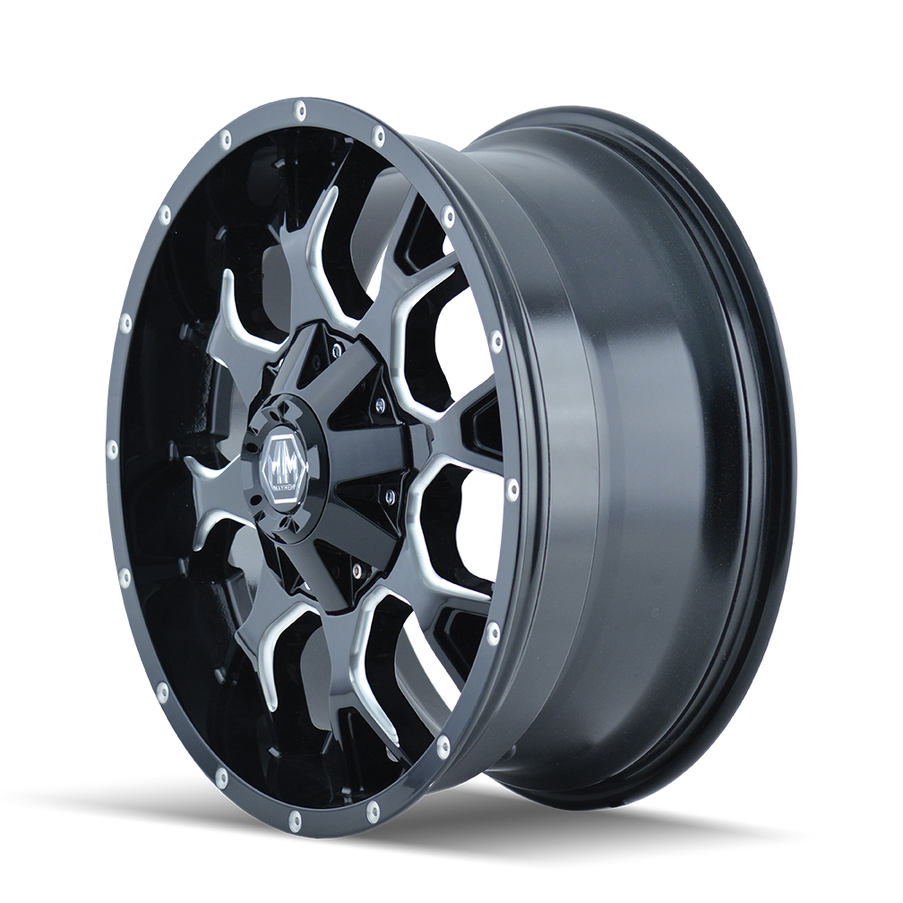 20x10 mayhem warrior gloss black milled wheel 6x5.5 bolt pattern 25mm offset