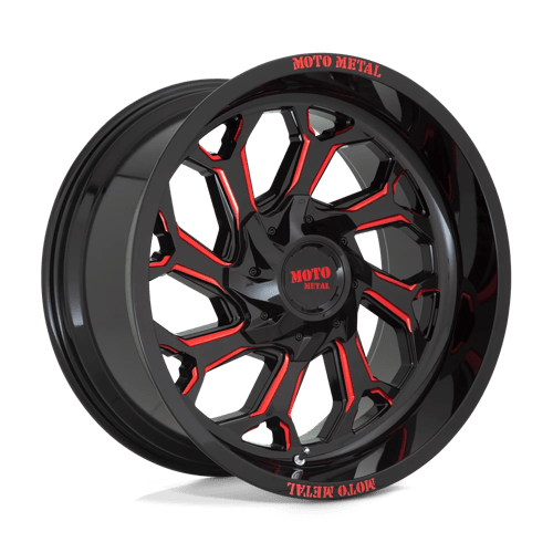 20x10 moto metal mo999 gloss black milled w red tint wheel 6x5.5 bolt pattern 18mm offset