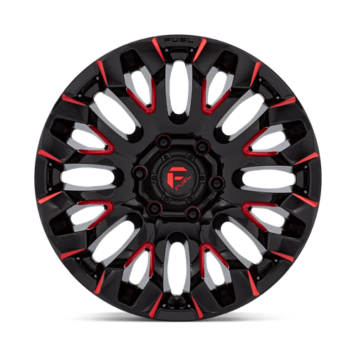 18x9 fuel off-road d829 quake gloss black milled red tint wheel 6x5.5 bolt pattern 1mm offset