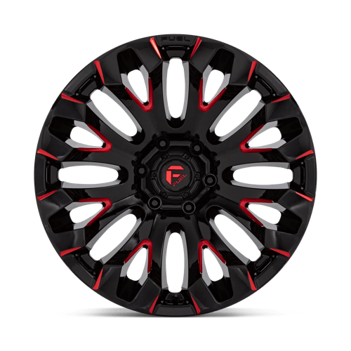 20x10 fuel off-road d829 quake gloss black milled red tint wheel 6x5.5 bolt pattern 18mm offset