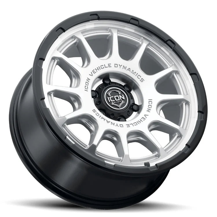 17x8.5 Icon Alloys Rancho Silver Machined W/Gloss Black Lip Wheel 6x5.5 Bolt Pattern 0mm Offset