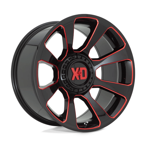 20x9 xd wheels xd854 reactor gloss black milled w red tint wheel 6x5.5 bolt pattern 18mm offset