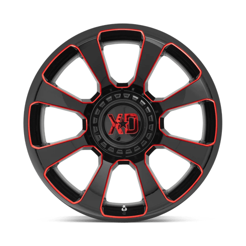 20x9 xd wheels xd854 reactor gloss black milled w red tint wheel 6x5.5 bolt pattern 18mm offset