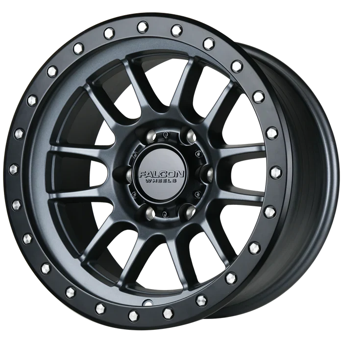 17x9 Falcon Wheels T7 Matte Gunmetal W/Black Ring Wheel 6x5.5 Bolt Pattern -12mm Offset