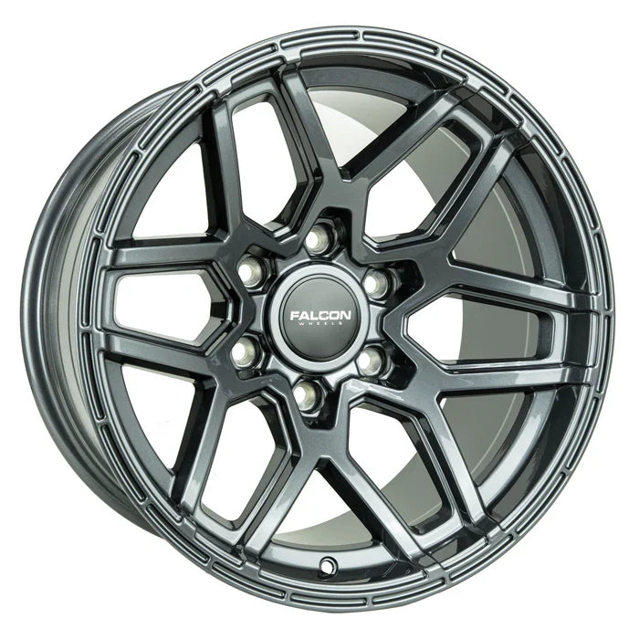 17x9 Falcon Wheels T9 Atlas Full Glossy Gunmetal Wheel 6x5.5 Bolt Pattern -15mm Offset