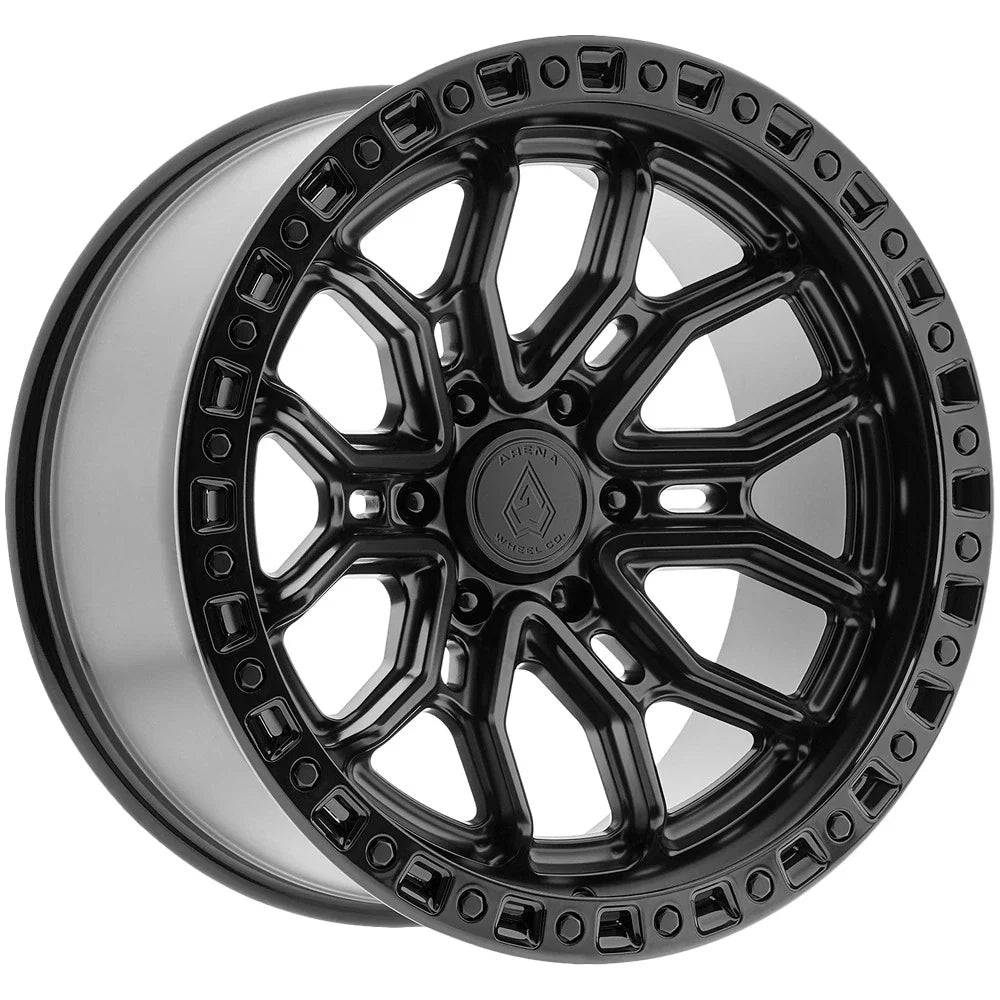 20x10 Arena Wheel A120 Terra Satin Black Center Glossy Black Lip Wheel 6x5.5 Bolt Pattern -18mm Offset