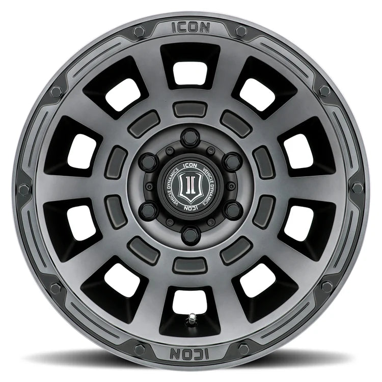 17x8.5 Icon Alloys Thrust Smoked Satin Black Wheel 6x5.5 Bolt Pattern 0mm Offset