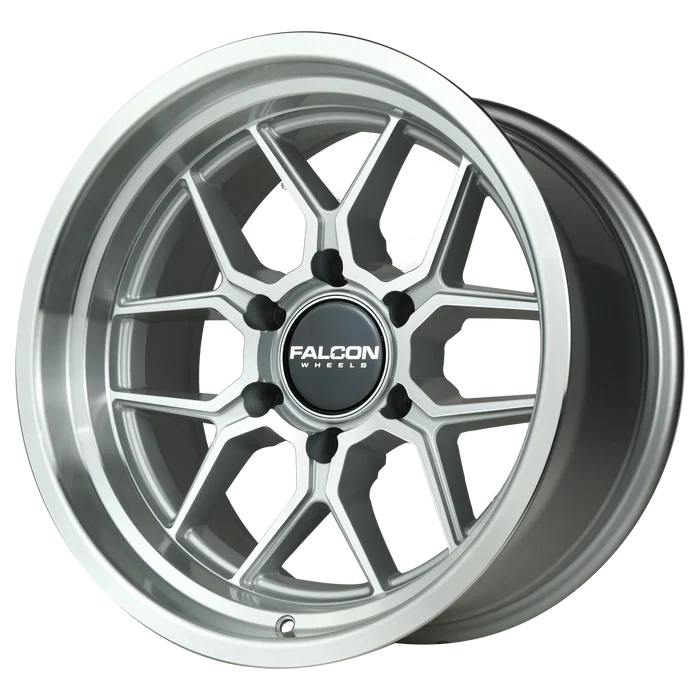 17x9 Falcon Wheels TX1 Apollo Silver W/Full Machined Face Wheel 6x5.5 Bolt Pattern -12mm Offset