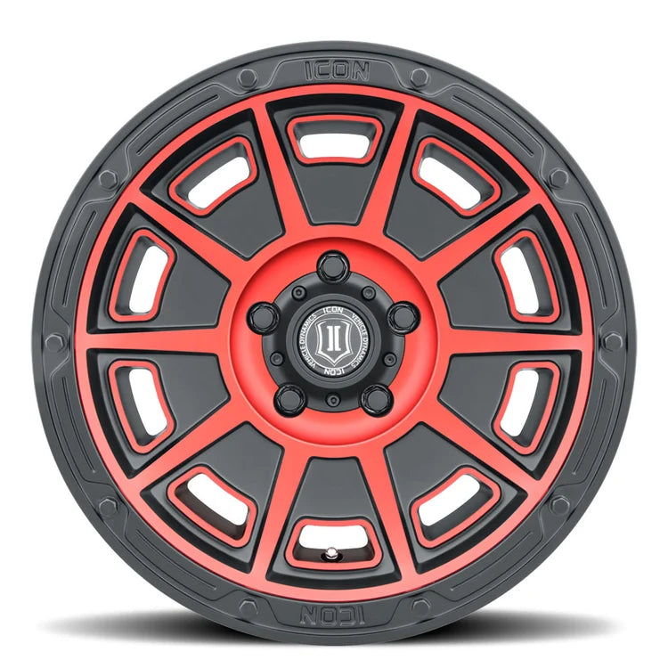 17x8.5 Icon Alloys Victory Satin Black Red Wheel 6x5.5 Bolt Pattern 0mm Offset