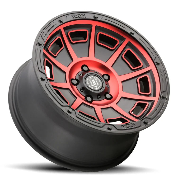 17x8.5 Icon Alloys Victory Satin Black Red Wheel 6x5.5 Bolt Pattern 0mm Offset