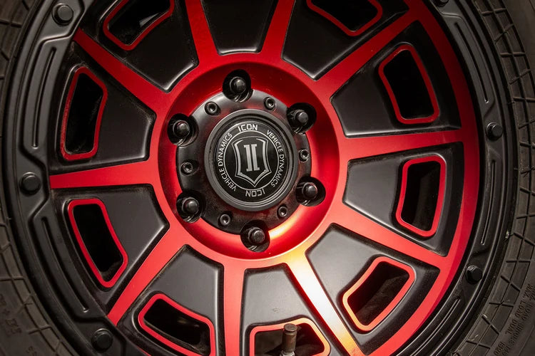 17x8.5 Icon Alloys Victory Satin Black Red Wheel 6x5.5 Bolt Pattern 0mm Offset