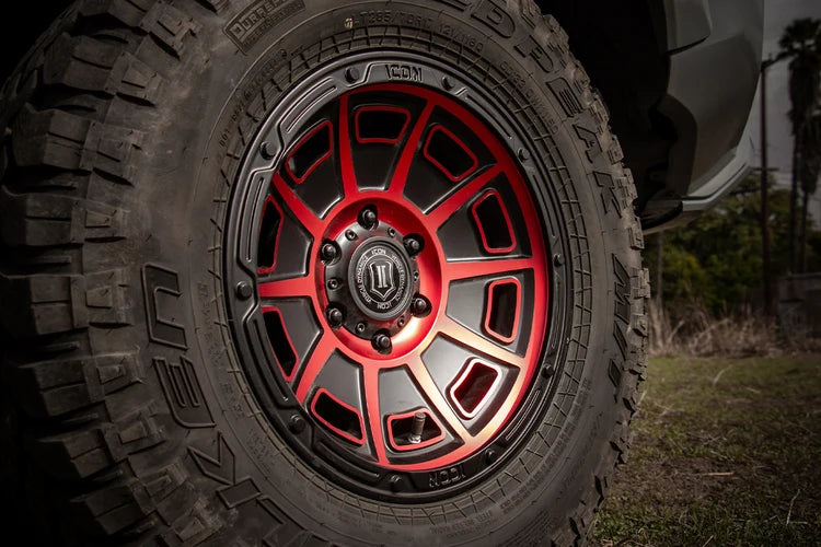 17x8.5 Icon Alloys Victory Satin Black Red Wheel 6x5.5 Bolt Pattern 0mm Offset