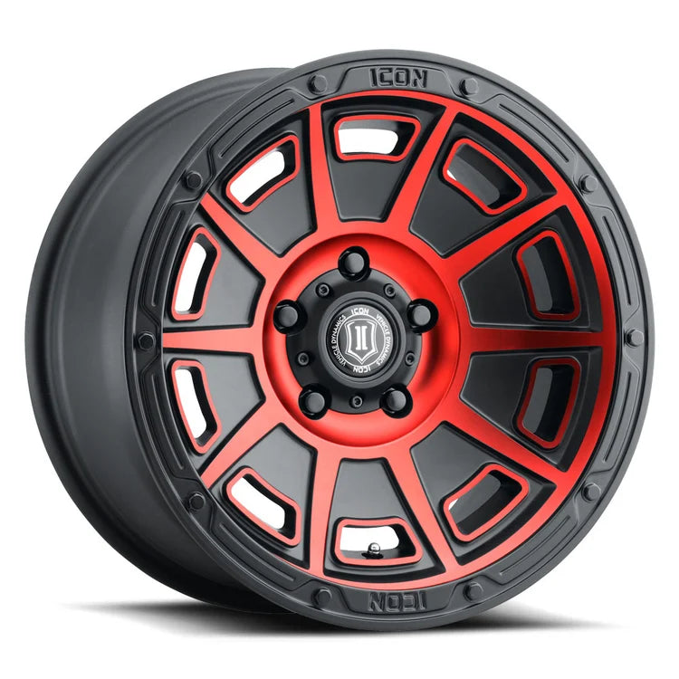 17x8.5 Icon Alloys Victory Satin Black Red Wheel 6x5.5 Bolt Pattern 0mm Offset