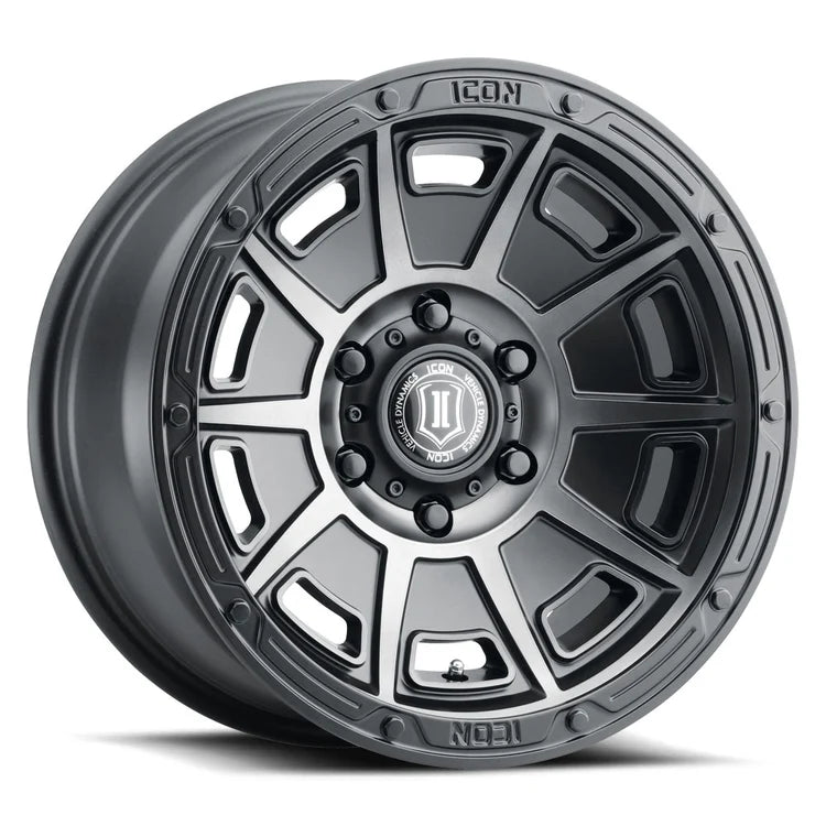 17x8.5 Icon Alloys Victory Smoked Satin Black Wheel 6x5.5 Bolt Pattern 0mm Offset