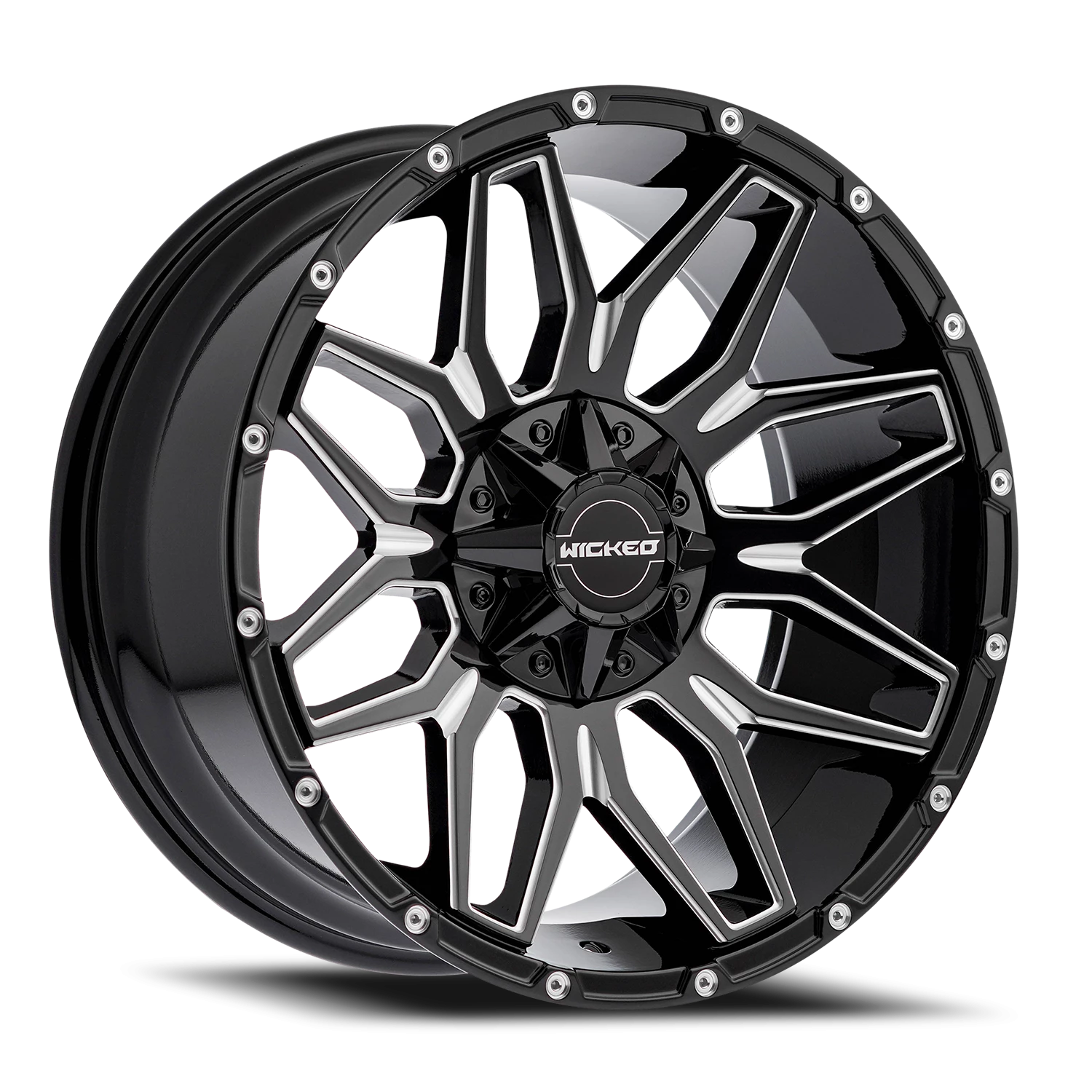 20x9 Wicked Off-Road W825 Gloss Black Milled Wheel 6x5.5 Bolt Pattern 0mm Offset