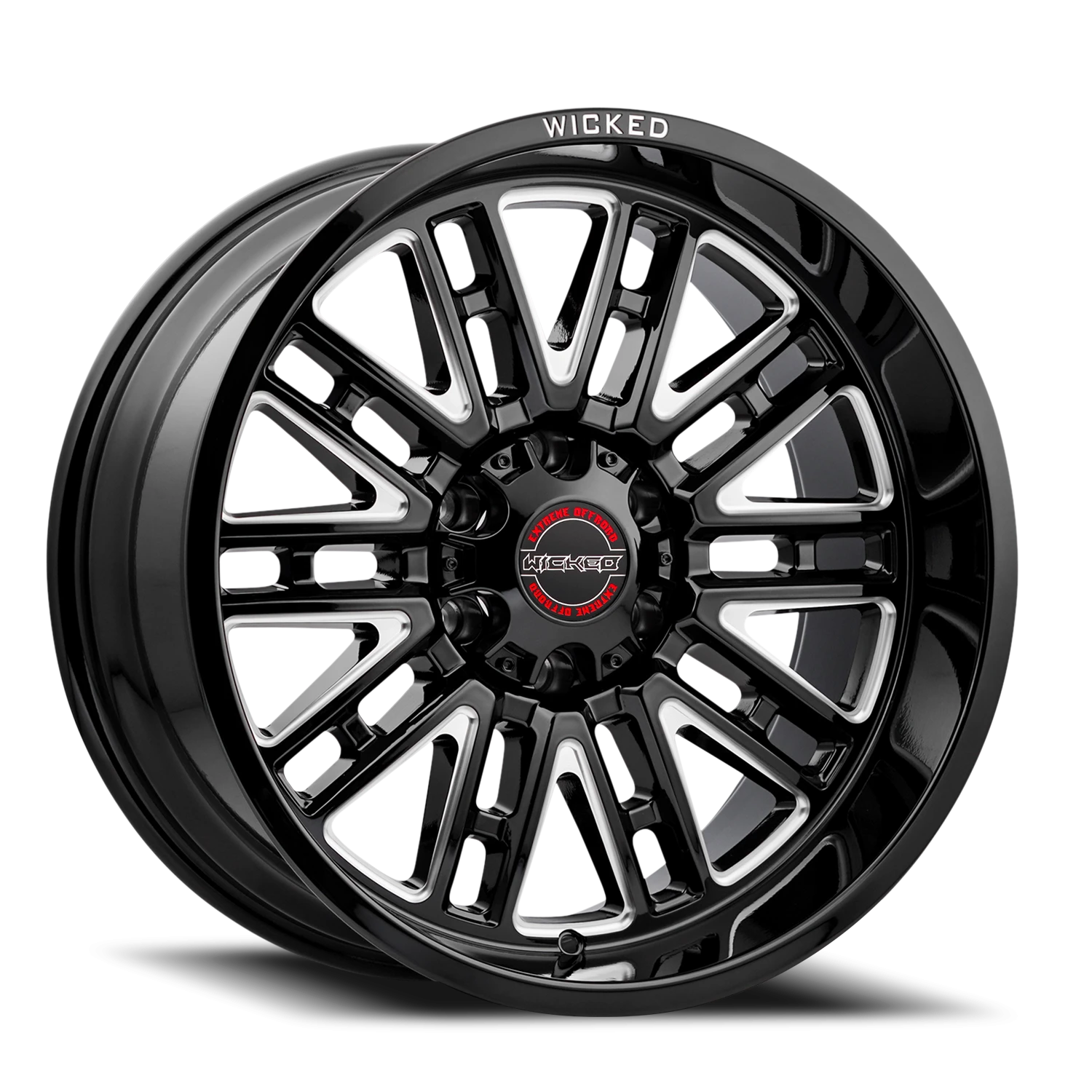 20x10 Wicked Off-Road W937 Gloss Black Milled Wheel 6x5.5 Bolt Pattern -19mm Offset