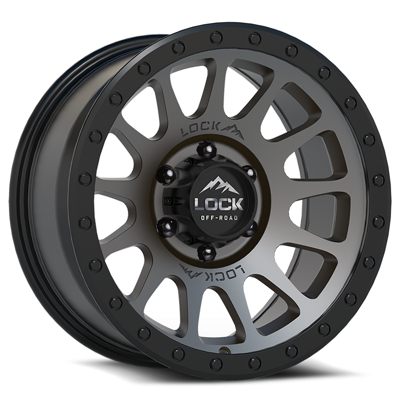 20x10 lock off-road yosemite matte grey w matte black ring wheel 6x5.5 bolt pattern 18mm offset