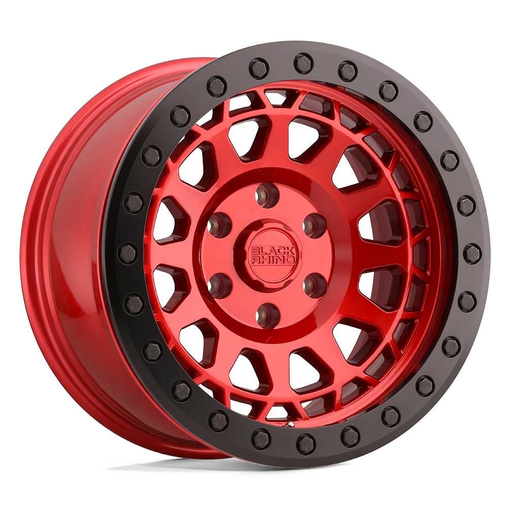 17x8 5 black rhino hard alloys prm primm candy red w black ring beadlock wheel 6x5.5 bolt pattern 30mm offset