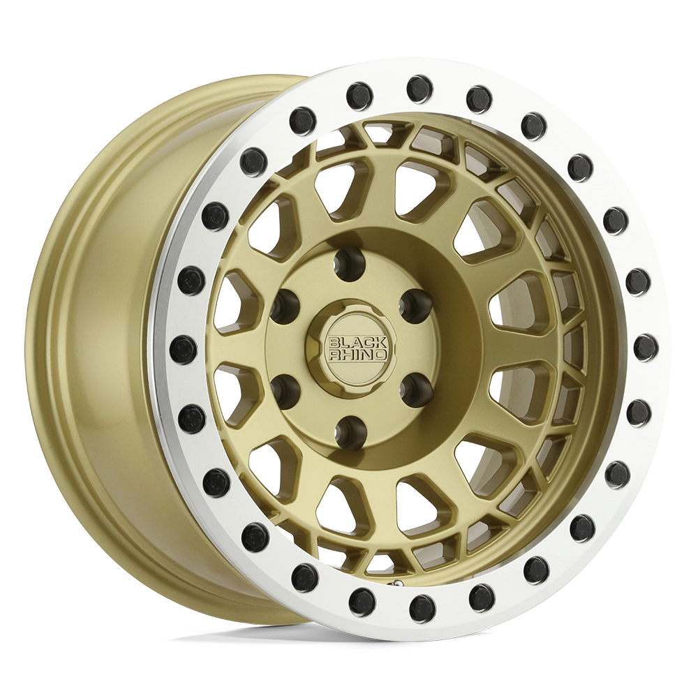 17x8 5 black rhino hard alloys prm primm matte gold w machined ring beadlock wheel 6x5.5 bolt pattern 30mm offset