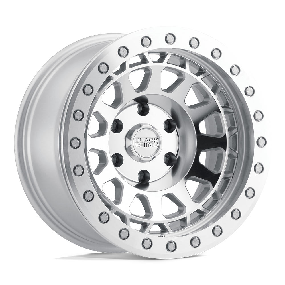 17x8 5 black rhino hard alloys prm primm silver w mirror face mach rg beadlock wheel 6x5.5 bolt pattern 0mm offset