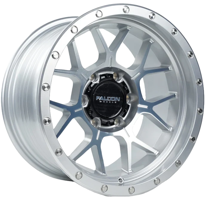 17x9 Falcon Wheels TX Titan Silver W/Machine Face Wheel 6x5.5 Bolt Pattern -12mm Offset