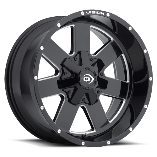20x10 Vision 411 Arc Gloss Black Milled Spoke Wheel 6x5.5 Bolt Pattern -25mm Offset