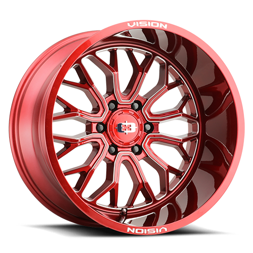 24x12 Vision 402 Riot Red Tint Milled Spoke Wheel 6x5.5 Bolt Pattern -51mm Offset